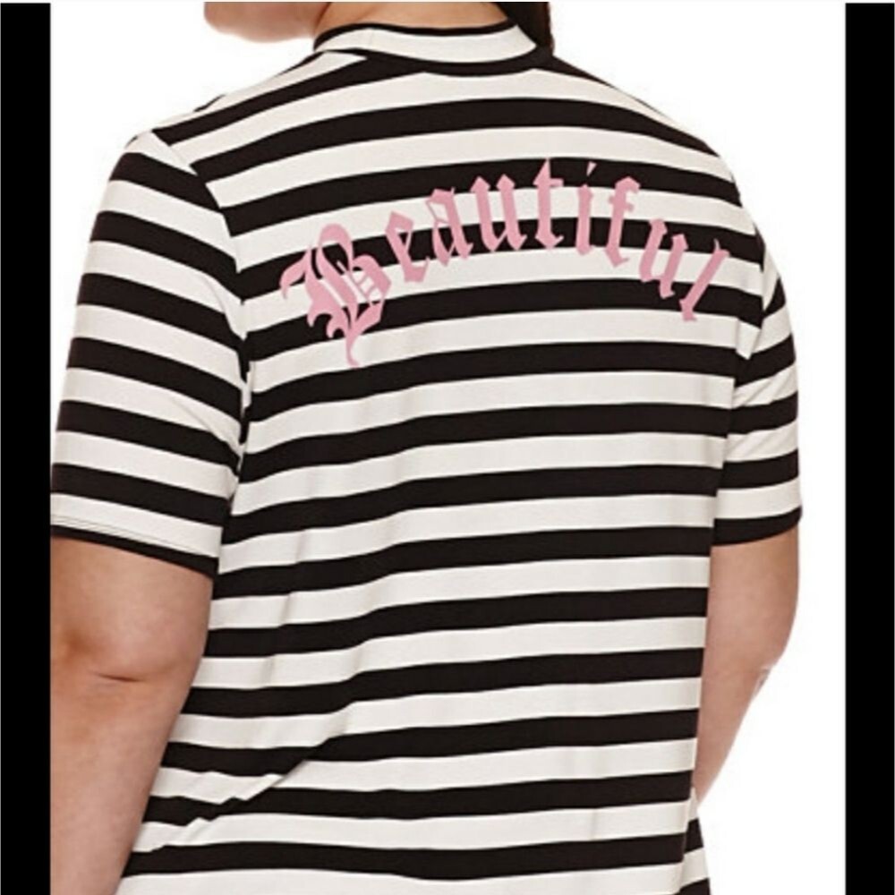 🌹Ashley Nell Tipton Boutique+ Plus Size 1X Goth Grunge Striped Tee Black White